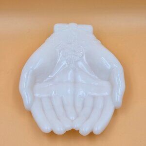 Avon Touch of Beauty Victorian Hands Soap or Trinket Milk Glass Dish